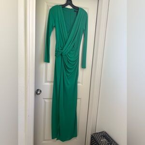 BCBGMaxAzria Emerald Green Long Sleeve Draped Maxi Dress